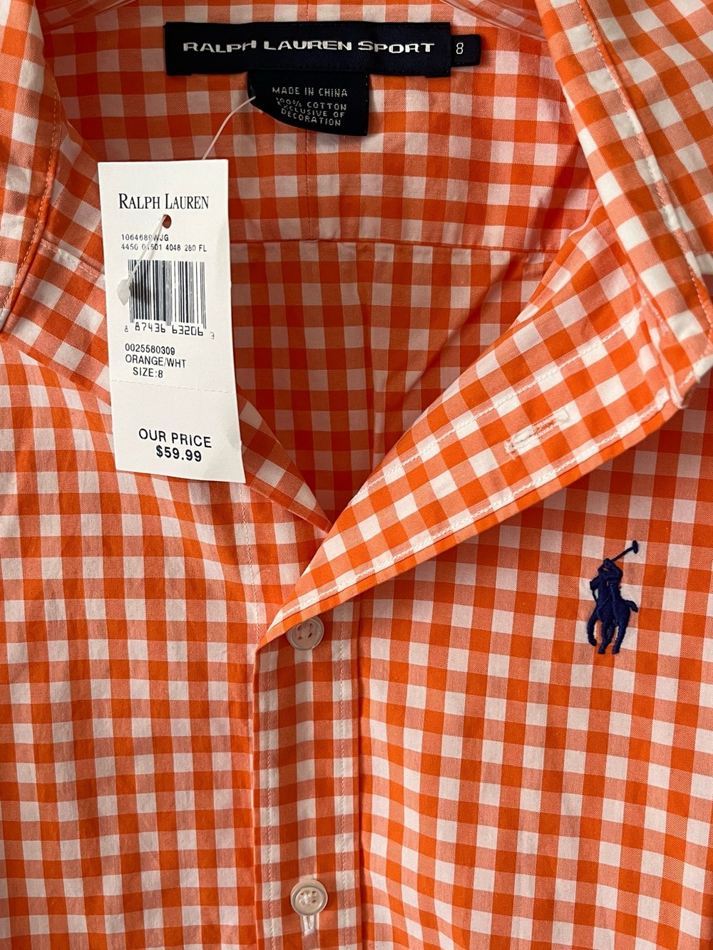 Ralph Lauren Orange and White Gingham Button-Down Shirt - Picture 2 of 3
